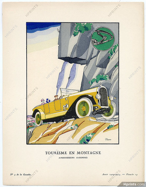 Tourisme en Montagne, 1924 - Planas, Amortisseurs Hartford. La Gazette du Bon Ton, 1924-1925 n°3 — Planche 24