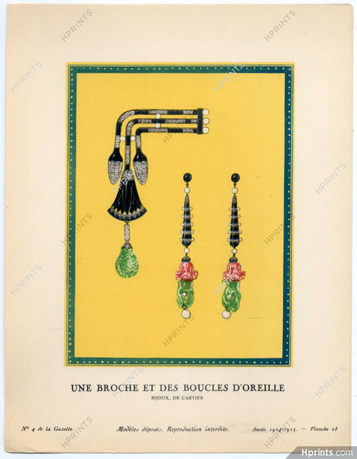 Une Broche et des Boucles d'Oreille, 1924 - Bijoux, de Cartier. La Gazette du Bon Ton, 1924-1925 n°4 — Planche 28