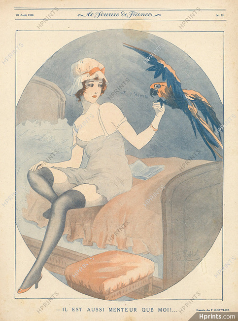 Gottlob 1918 Attractive Girl, Parrot