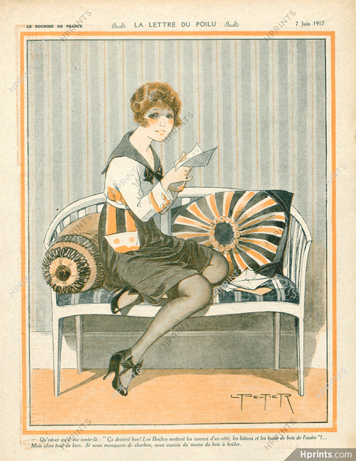 Peltier 1917 "La lettre du Poliu" The Letter of the Soldier, Decorative Arts