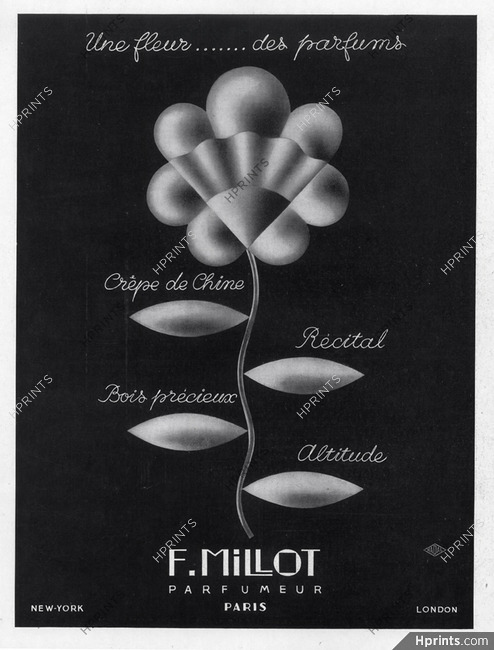 Millot (Perfumes) 1939 Crêpe de Chine, Récital, Bois Précieux, Altitude
