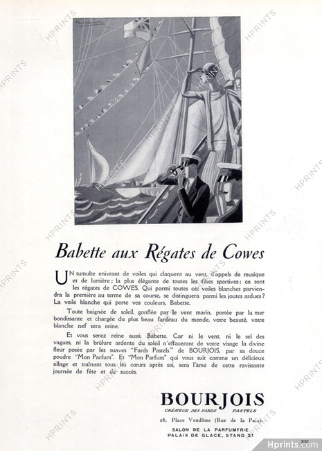 Bourjois (Perfumes) 1927 Babette aux Régates de Cowes, Paul Valentin, Sailor, Boat