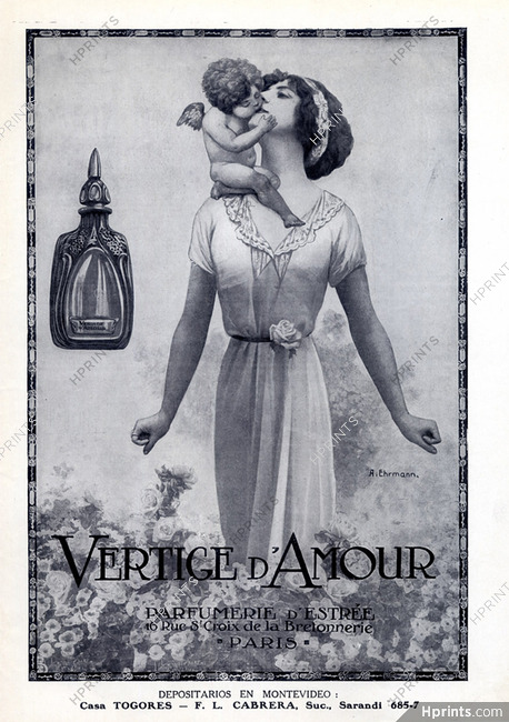 D'Estrée (Perfumes) 1913 Vertige d'Amour, Ehrmann, Art Nouveau Style