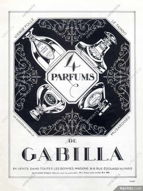 Gabilla (Perfumes) 1922 Vierge Folle, Tango, Musardises, Le Succés, Théo Roger