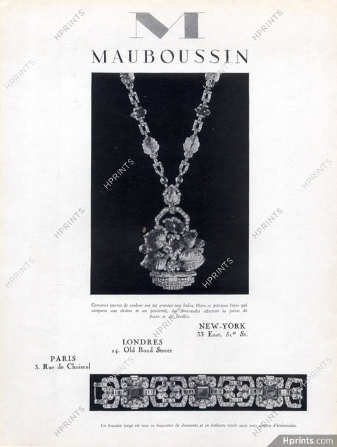 Mauboussin (Jewels) 1929 Chaîne Pendentif Emeraudes Fleurs et Feuilles, Bracelet