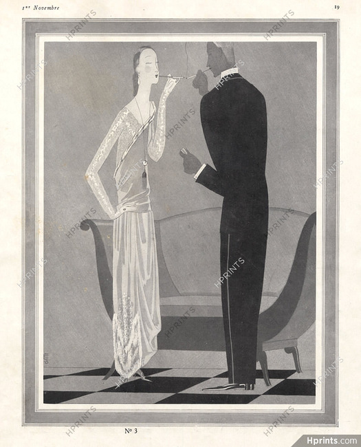 Eduardo Garcia Benito 1922 Elegant Evening Gown, Art Deco Style