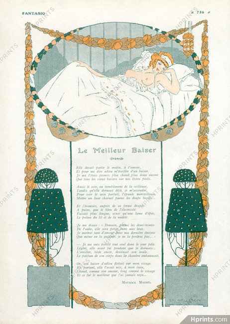 Le Meilleur Baiser, 1911 - Umberto Brunelleschi Topless, Poem, Texte par Maurice Magre