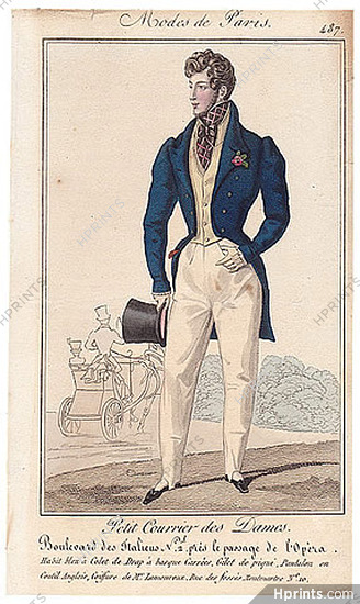 Petit Courrier des Dames 1827 N°487 Modes de Paris, Men's Clothing, Dandy
