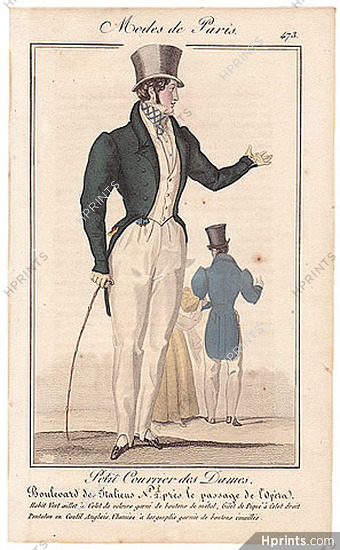 Petit Courrier des Dames 1827 N°473 Modes de Paris, Men's Clothing, Dandy