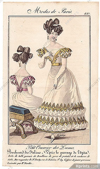 Petit Courrier des Dames 1827 N°441 Modes de Paris Julie Ribault, Hairstyle by Nardin