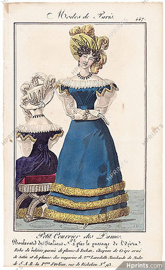 Petit Courrier des Dames 1827 N°447 Modes de Paris Julie Ribault Mme Larochelle Milliner