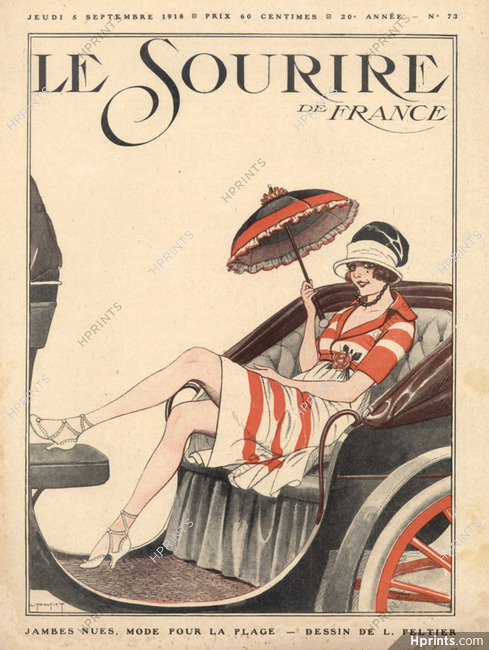 Peltier 1918 Barelegged, fashion for the beach, Elegant Parisienne