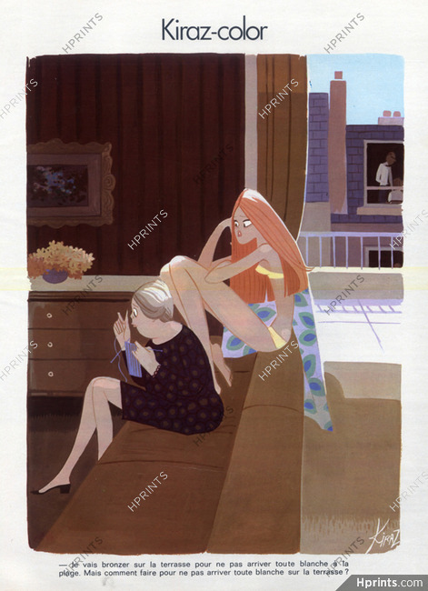 Edmond Kiraz 1973 Sunbathing Terrace, Les Parisiennes, Kiraz-Color