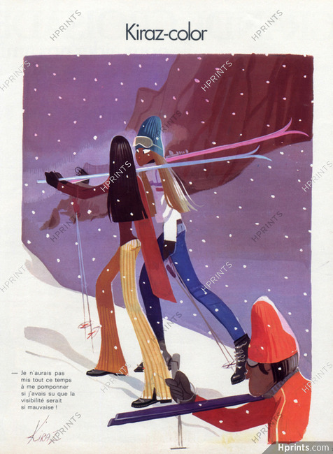Edmond Kiraz 1974 Skiing, Les Parisiennes Skiers, Kiraz-color, Winter Sports