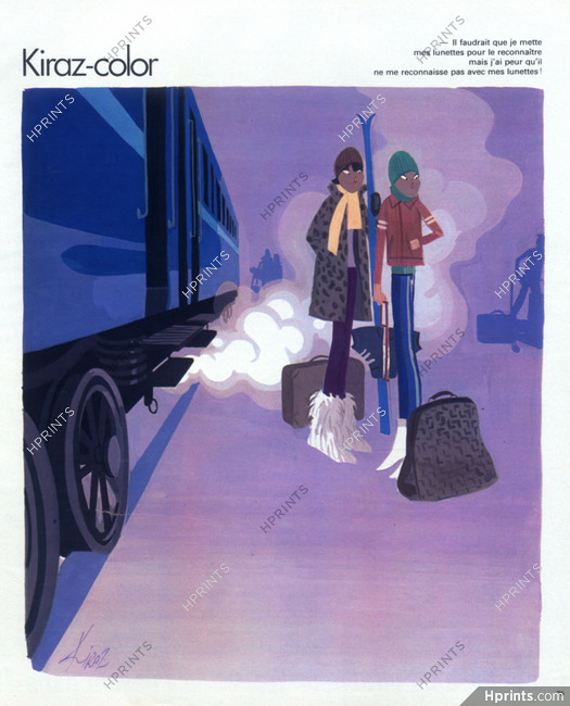 Edmond Kiraz 1978 Les Parisiennes, Kiraz-color, Train, Skiers