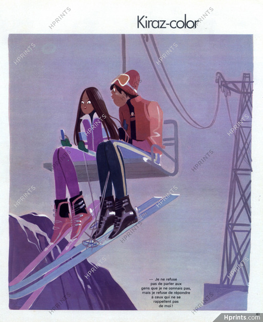 Edmond Kiraz 1978 Les Parisiennes, Kiraz-color, Cable railway, Skiers