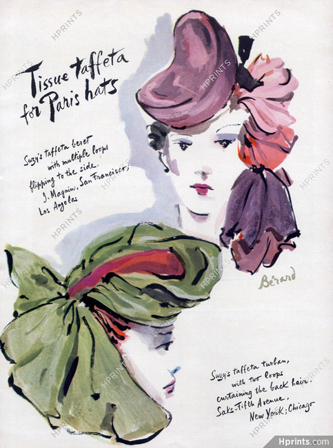 Suzy (Millinery) 1940 Beret Turban, Christian Berard, Fashion Illustration