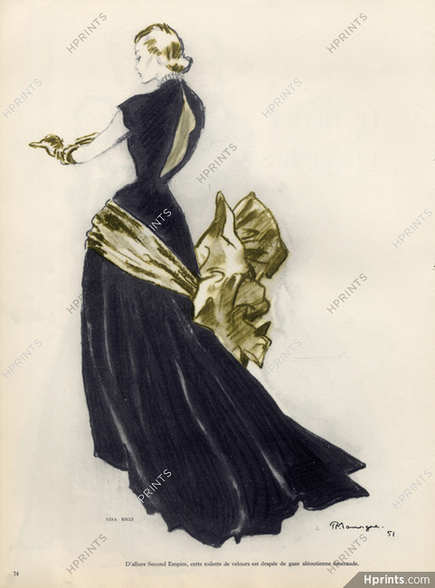 Nina Ricci 1951 Pierre mourgue Evening Gown