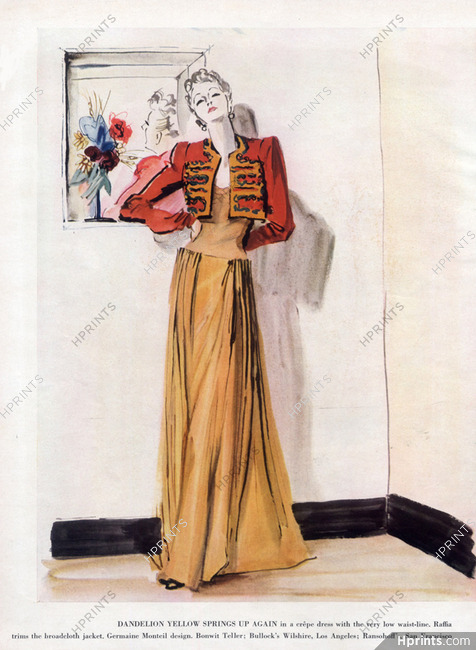 René Bouët-Willaumez 1939 Evening Gown, Bonwit teller, Fashion Illustration