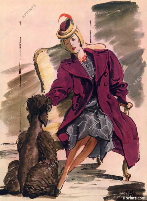 René Bouët-Willaumez 1941 Carolyn Modes, Fashion Illustration, Poodle