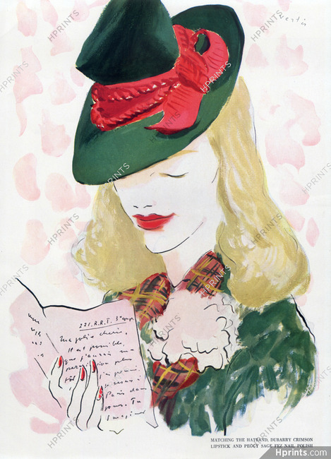 Peggy Sage 1940 Lipstick, Nail Polish, Hatband Dubarry Crimson, Marcel Vertes