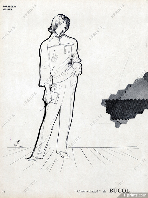 Bucol (Fabric) 1947 René Gruau, Fashion Illustration