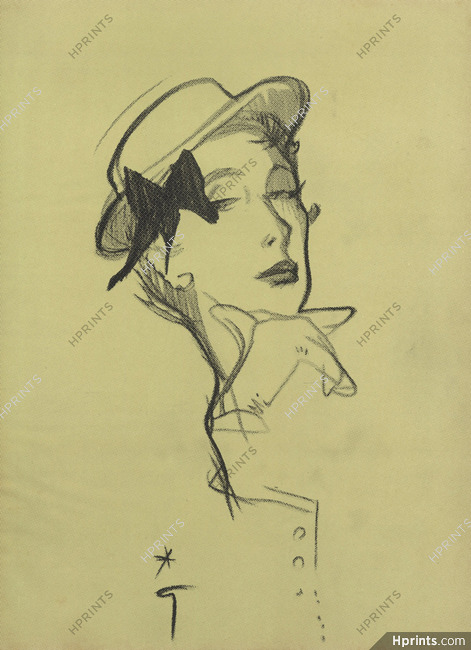 René Gruau 1950 Hat Fashion Illustration