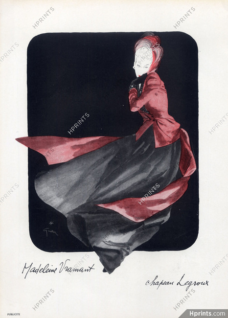 Madeleine Vramant & Legroux Soeurs 1945 Evening Gown, René Gruau