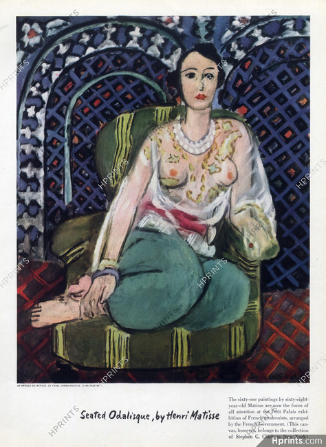 Henri Matisse 1937 Seated Odalisque, Exhibition of French Modernists