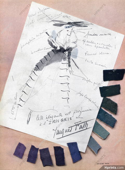 Jacques Fath 1947 Sketch, Outline, Autograph, Fashion Illustration