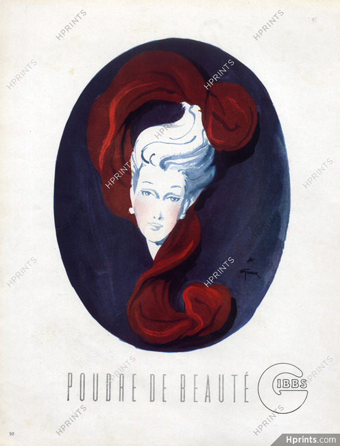 Gibbs (Cosmetics) 1945 Powder with Beauty, René Gruau