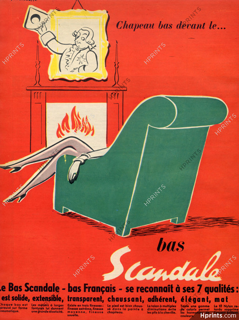 Scandale (Stockings) 1951 Pierre Fix Masseau, Stockings Hosiery