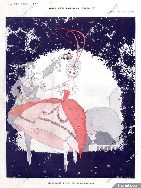 Umberto Brunelleschi 1913 "Le Ballet de la Reine des Roses" Dancers, Pierrot And Columbine