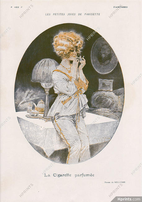 Maurice Millière 1920 La Cigarette Parfumée, The Smoker in Pajamas
