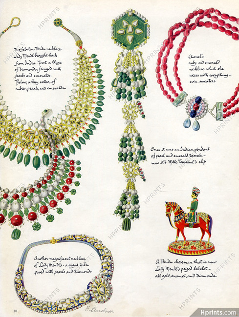 Cartier (Jewels) 1938 Jeanne Toussaint (Cartier) Indian Pendant Clip, Coco Chanel Necklace Ruby and Emerald... E. Lindner