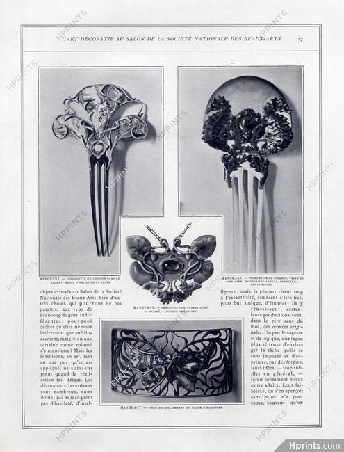 Mangeant (Combs) 1901 Fourchette de Chignon, Pendentif Iris, Art Nouveau