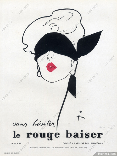 Rouge Baiser (Cosmetics) 1950 René Gruau (Scarf C)