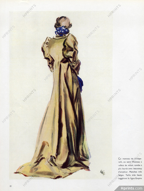 Schiaparelli 1936 Evening Coat Watteau Style, Eric, Fashion Illustration