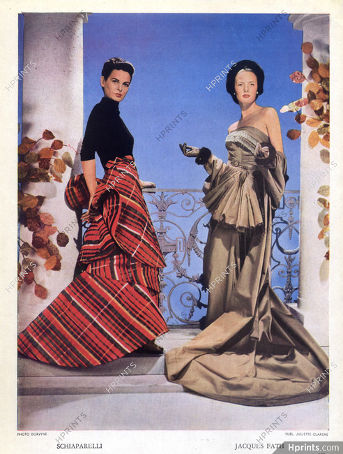 Schiaparelli & Jacques Fath 1948 Evening Gown, Tissus Ducharne, Fashion Photography Dorvyne