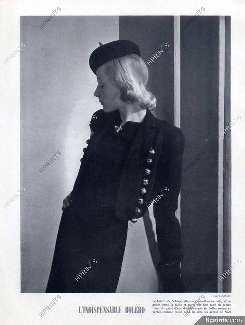 Schiaparelli 1938 Bolero with Christmas-tree balls, Beret, Photo Horst