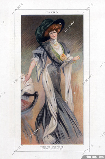 Félix Fournery 1908 Toilette d'Automne, Fashion Illustration, Art Nouveau Style