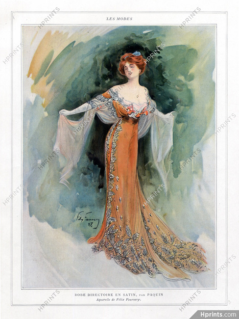 Paquin 1908 Evening Gown, Fashion Illustration, Félix Fournery, Art Nouveau Style