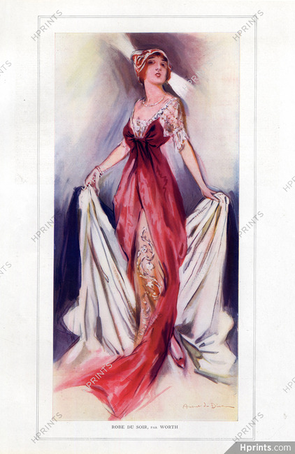 Worth 1912 Evening Gown, Fashion Illustration, Aubert de Dinan