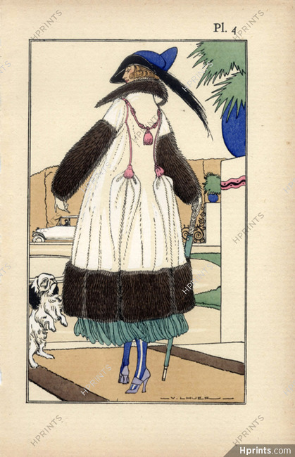 A La Reine d'Angleterre 1921 Victor Lhuer, Fur Coat, Pochoir