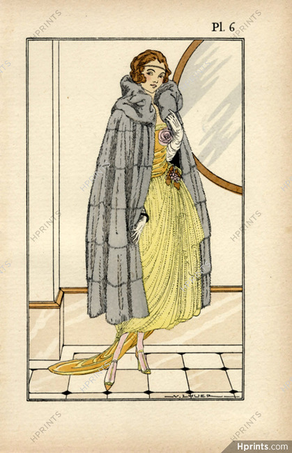 A La Reine d'Angleterre 1921 Fur Cape, Victor Lhuer, Pochoir