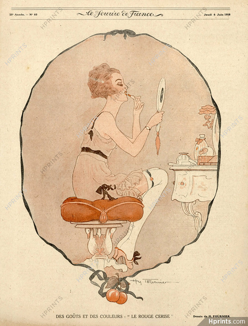 Henry Fournier 1918 Sexy Girl, Making-up Lipstick