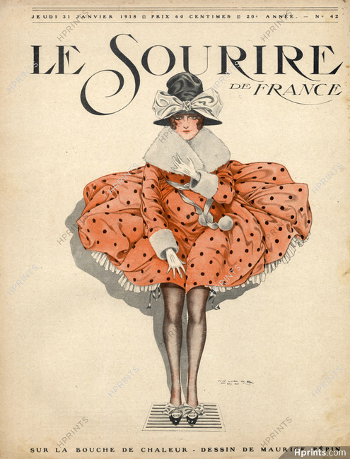 Maurice Pépin 1918 On the hot-air vent, Elegant Fashion Coat Fur