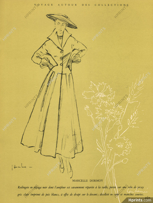 Marcelle Dormoy 1948 Redingote, Fashion Illustration