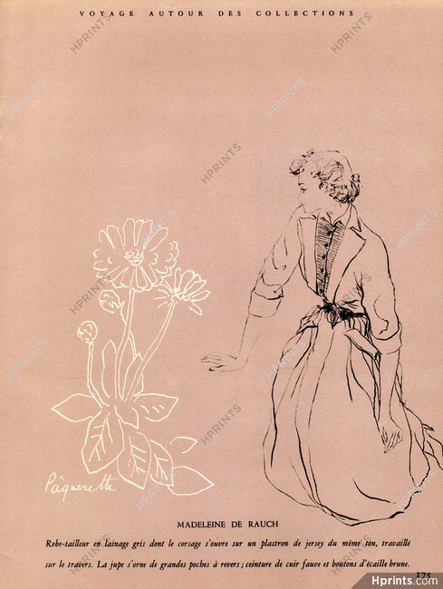 Madeleine de Rauch 1948 Robe-tailleur, Fashion Illustration