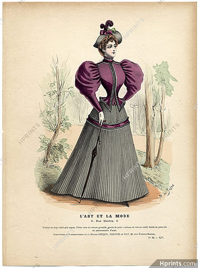 L'Art et la Mode 1893 N°39 Complete magazine with colored fashion engraving by Marie de Solar, Jules Ballavoine painter, 16 pages
